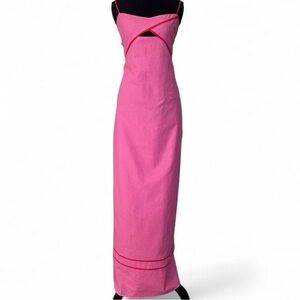 NWT Petal & Pup "Callie" Pink Maxi Dress - Red Trim & Pockets